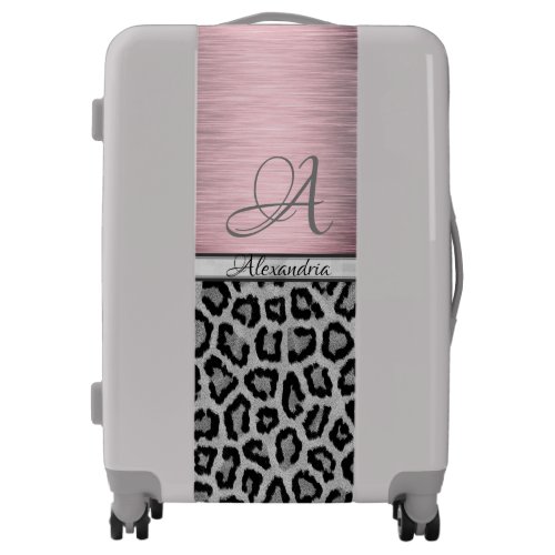 Faux Leopard Pink Blush Monogram Luggage