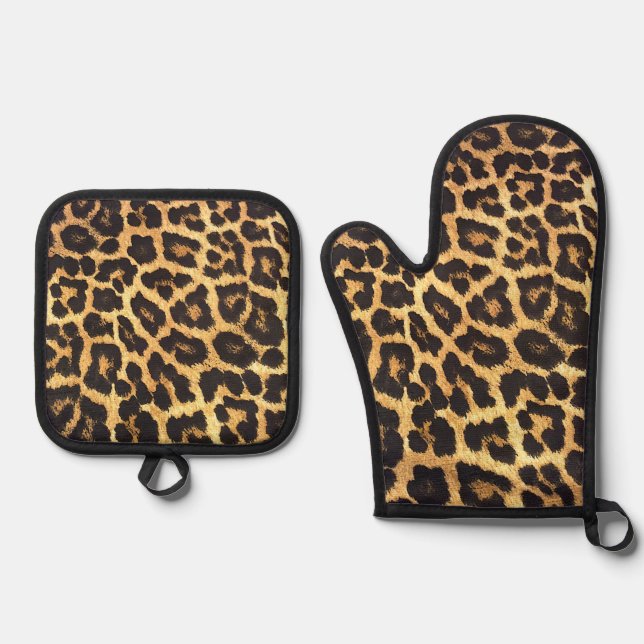Faux Leopard Skin Oven Mitt & Pot Holder Set (Front)