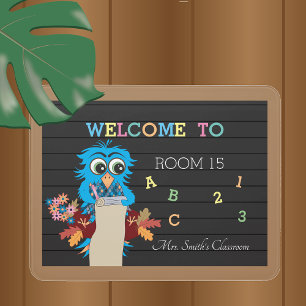 Faux Letter Board Blue Owl Classroom Door Sign