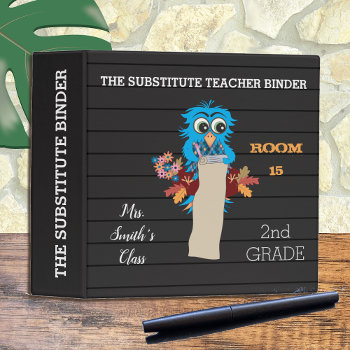 Faux Letter Board Blue Owl Sub Teacher Binder by ArianeC at Zazzle