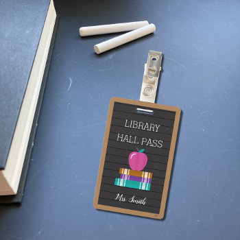 Faux Letter Board Books & Apple Library Hall Pass Badge by ArianeC at Zazzle
