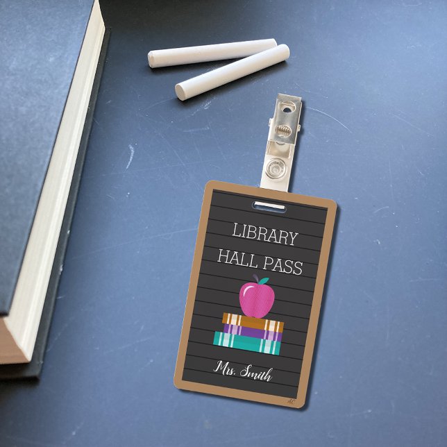 Faux Letter Board Books & Apple Library Hall Pass Badge (Creator Uploaded)