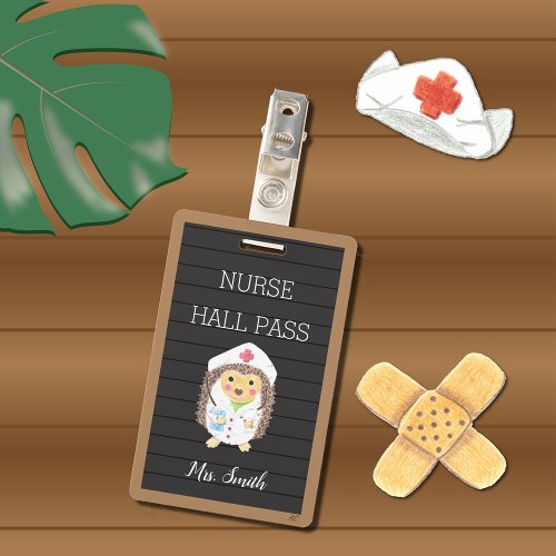 Faux Letter Board Nurse Hedgehog Hall Pass Badge