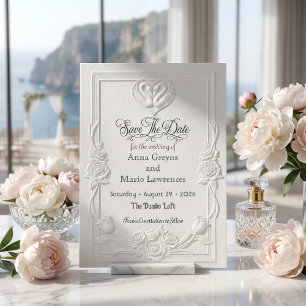 Faux Letterpress White Baroque Swan Elegant Save The Date