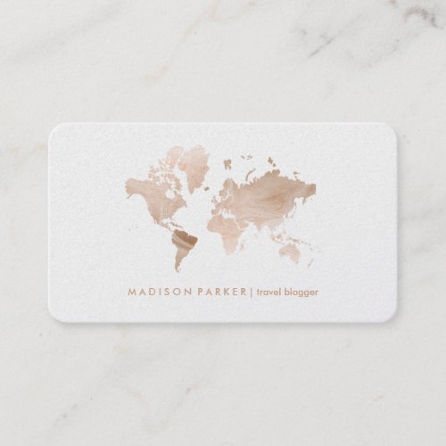 Faux Light Gold World Map on White Business Card