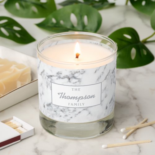 Faux Light Marble Effect Look Custom Family Name Scented Candle