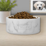 Faux Light Marble Look-Like And Name Minimalist Bowl<br><div class="desc">Minimalist design with light white marble looking texture that has a light rectangle banner on it including a personalizable text area for the name of the pet in a simple font. Please notice: The marble is not real. It is digitally created artwork that mimics the look of marble and it...</div>