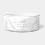 Faux Light Marble Look-Like And Name Minimalist Bowl<br><div class="desc">Minimalist design with light white marble looking texture that has a light rectangle banner on it including a personalizable text area for the name of the pet in a simple font. Please notice: The marble is not real. It is digitally created artwork that mimics the look of marble and it...</div>