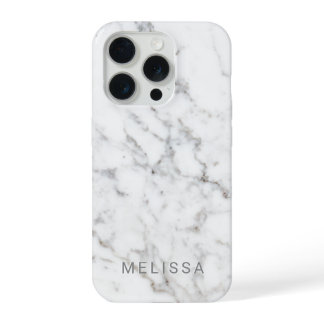 Faux Light Marble Texture Look-like & Custom Text iPhone 15 Pro Case