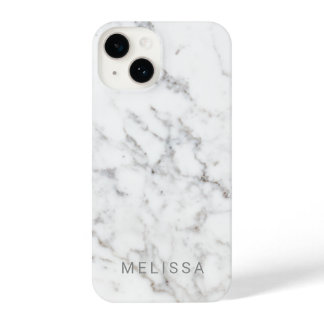 Faux Light Marble Texture Look-like & Custom Text iPhone 14 Case
