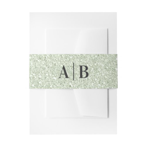 Faux Light Sage Glitter Wedding Monogram Invitation Belly Band