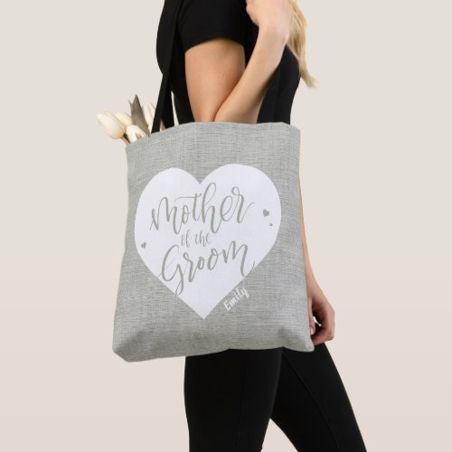 Faux Linen heart  script mother of the groom Tote Bag