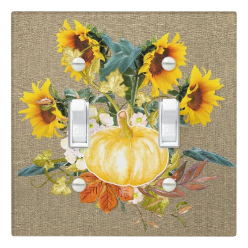 Faux Linen Sunflowers and Pumpkins Fall Decor  Light Switch Cover