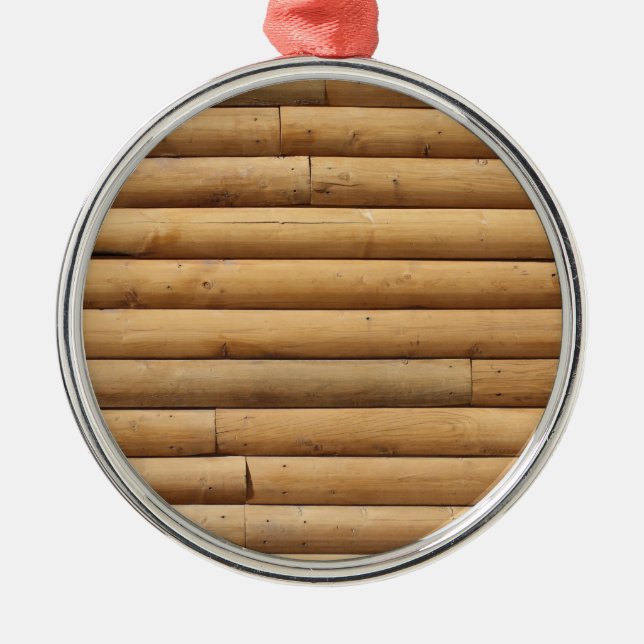 Faux Log Cabin Siding Background Metal Ornament (Front)