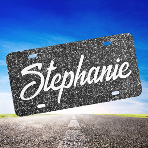 Faux Luxury Black Glitter License Plate