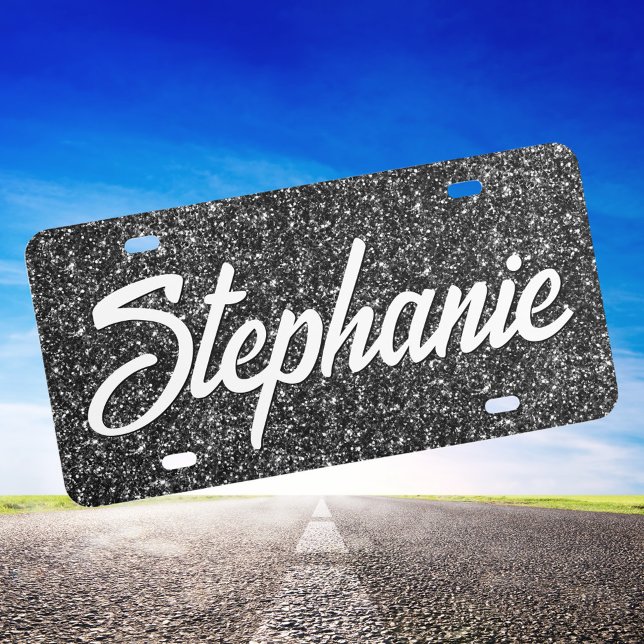 Faux Luxury Black Glitter License Plate (Create your own personalized black glitter decorative license plate.)