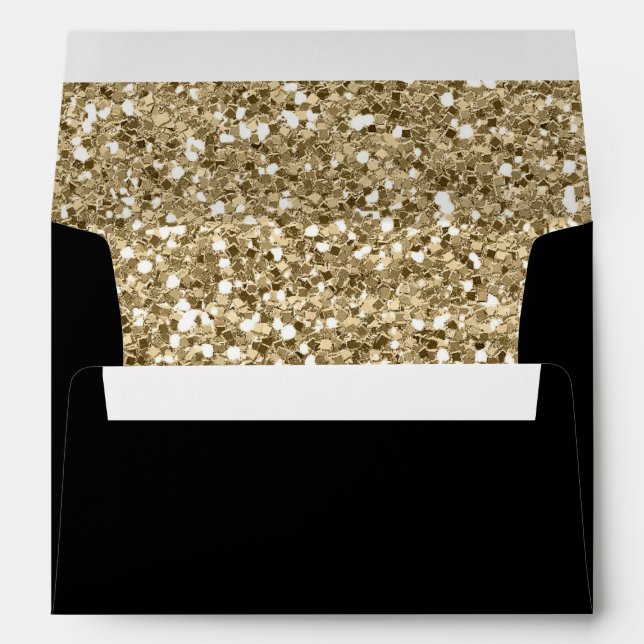 Faux Luxury Gold Black wedding Envelope (Back (Bottom))
