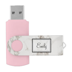 Faux Marble Alabaster in Cream and Taupe Modern USB Flash Drive
