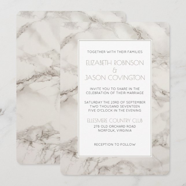 Faux Marble Alabaster Modern Classy Wedding Invite (Front/Back)