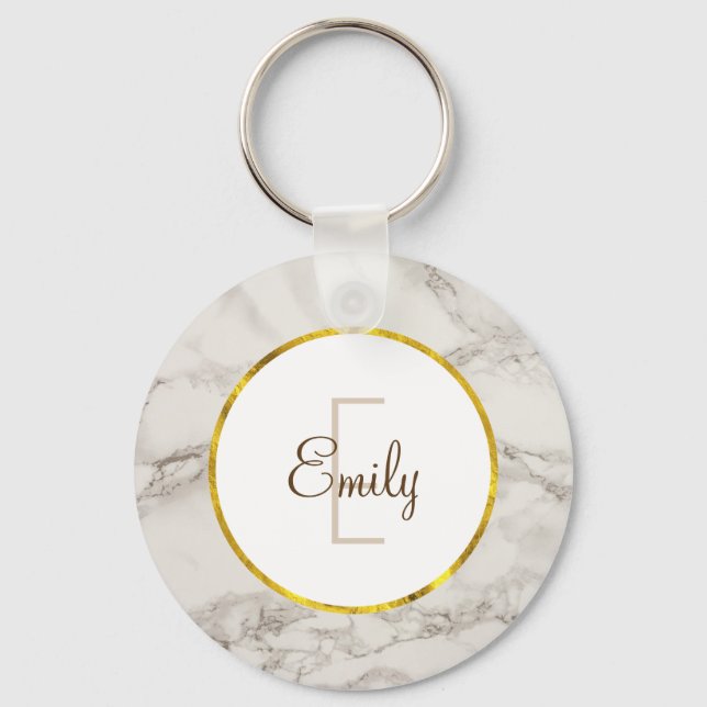 Faux Marble Alabaster Taupe Tan Modern Custom Keychain (Front)