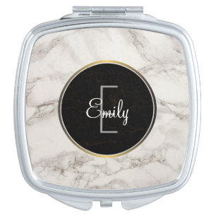 Faux Marble Alabaster Taupe Tan Monongram Compact Mirror