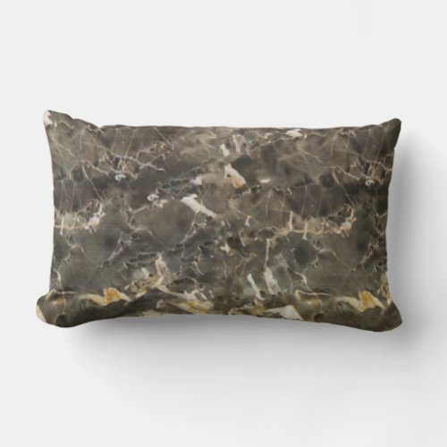 Faux Marble Black Gray Beige Lumbar Pillow