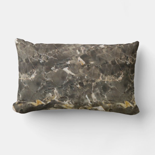 Faux Marble Black Gray Beige Lumbar Pillow (Front)