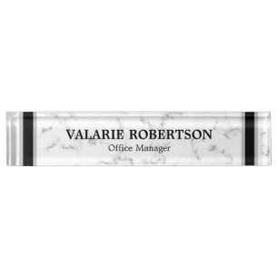 Faux Marble Black Stripe Office Desk Name Plate