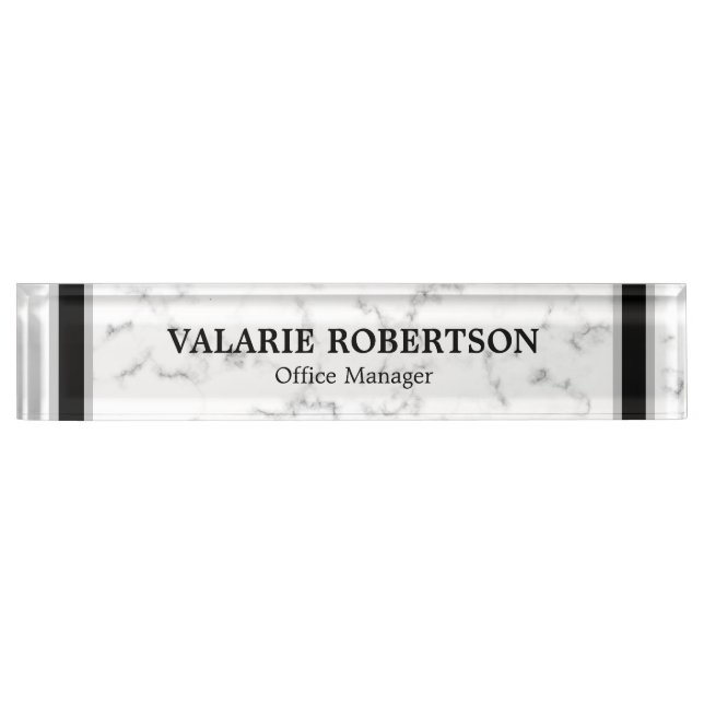 Faux Marble Black Stripe Office Desk Name Plate (Front)