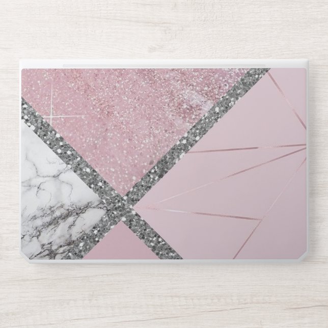 Faux Marble Blush Rose Gold Glitter HP Laptop Skin (Front)