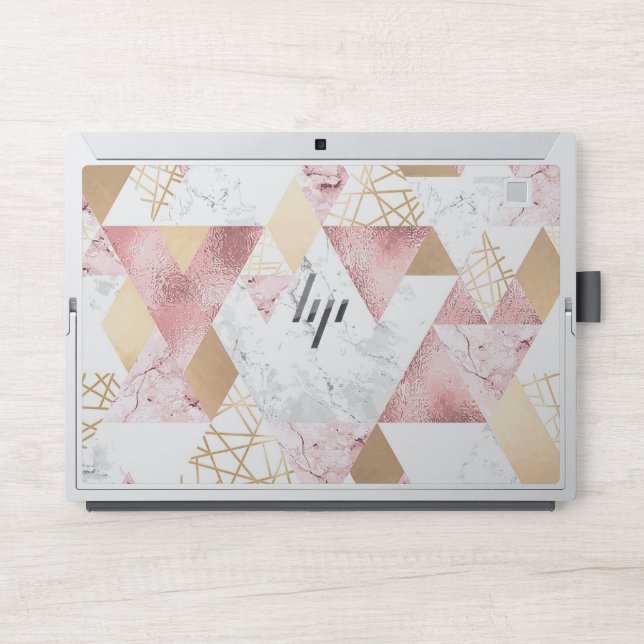 Faux Marble Blush Rose Gold Glitter HP Laptop Skin (Front)
