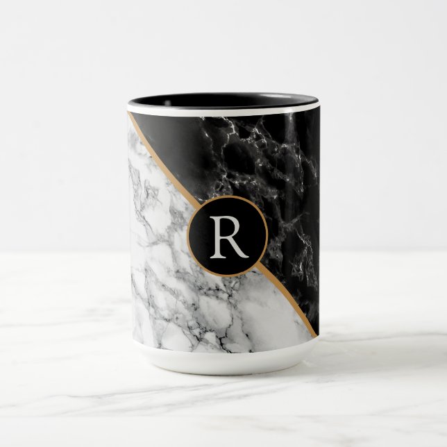 Faux Marble Coffee Mug Personalized Your Letter (Center)