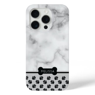 Faux Marble & Dog Theme - Choose Own Accent Color iPhone 15 Pro Case