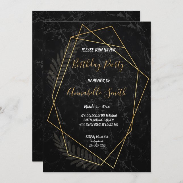 Faux Marble  Geometric Birthday Party Invitation (Front/Back)