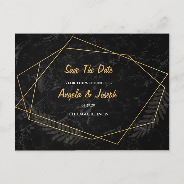 Faux Marble  Geometric Save the Date Announcement Postcard (Front)