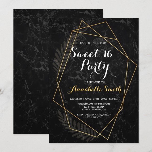 Faux Marble  Geometric sweet 16 Invitation (Front/Back)