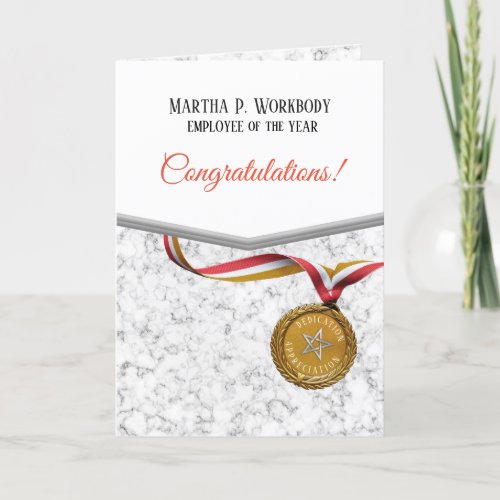 Faux marble gold medal employee of the year card