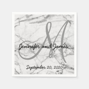Faux Marble Grey Monogram Names Wedding Napkins