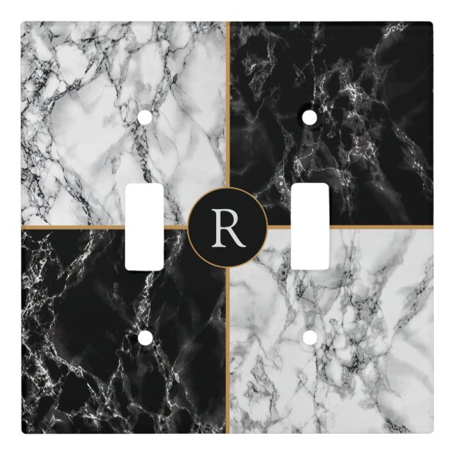 Faux Marble Light Switch Cover Add Custom Letter (Front)