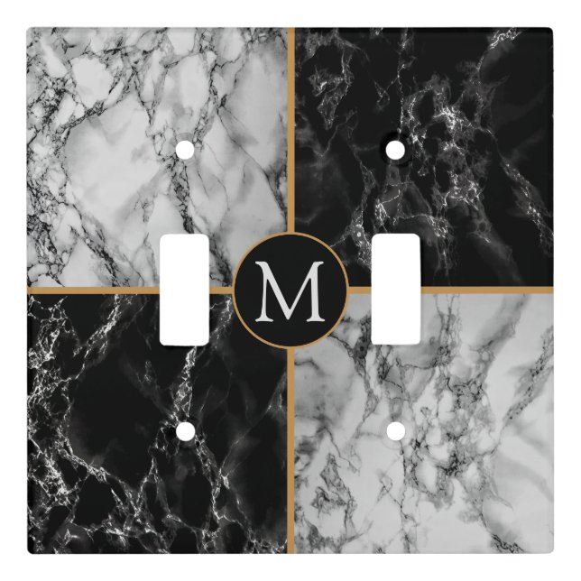 Faux Marble Light Switch Cover Personalized Letter (Front)