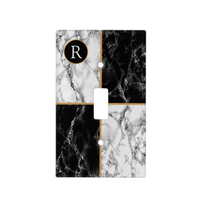 Faux Marble Light Switch Cover with Custom Letter (Front)