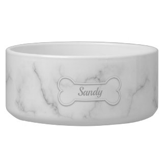 Faux Marble Look-Like And Dog Bone Shape With Name Bowl