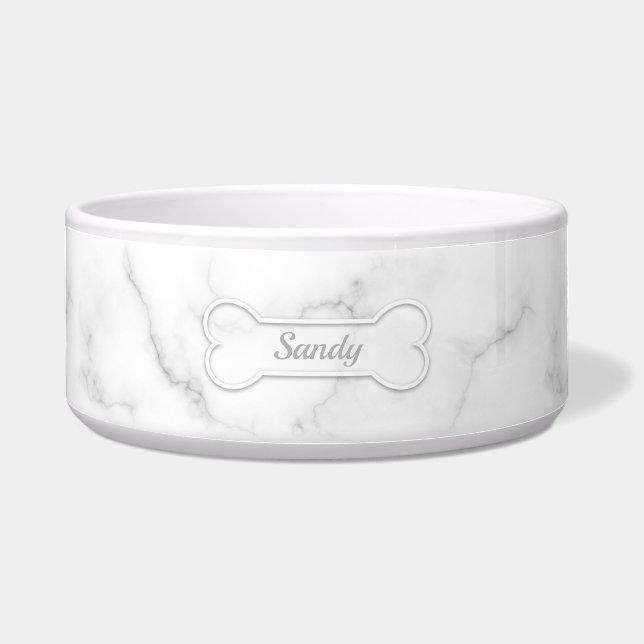 Faux Marble Look-Like And Dog Bone Shape With Name Bowl (Front)