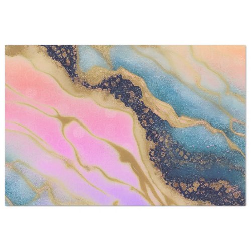 Faux Marble Navy Aqua Pink Gold  Tissue Paper