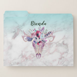 Faux Marble Ombre & Boho Skull File Folder