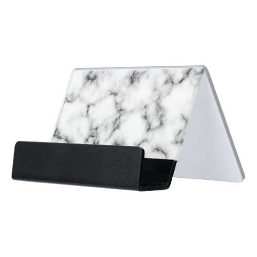 Faux marble texture black back custom logo desk business card holder