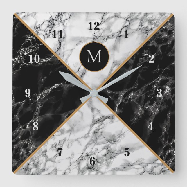 Faux Marble Wall Clock Personalized Custom Letter (Front)