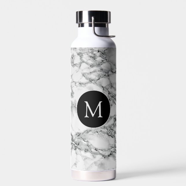 Faux Marble Water Bottle Personalize Custom Letter (Left)