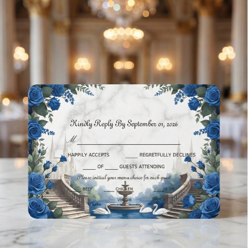 Faux Marble & Watercolor Blue Rose Garden