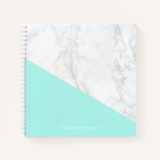 Faux Marble with Aqua Accent Personalized Notebook (Front)